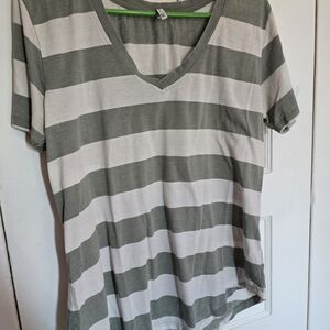 Z Supply Gray and White Striped V-Neck Tee